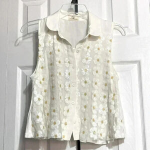 Pins and Needles sequin DAISY FLORAL button down crop top shirt blouse MEDIUM